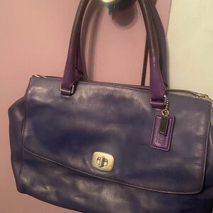 Coach Legacy Purple Leather Large Harper Triple Zip Satchel #23563